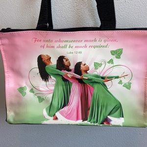 African American pink and green tote bag